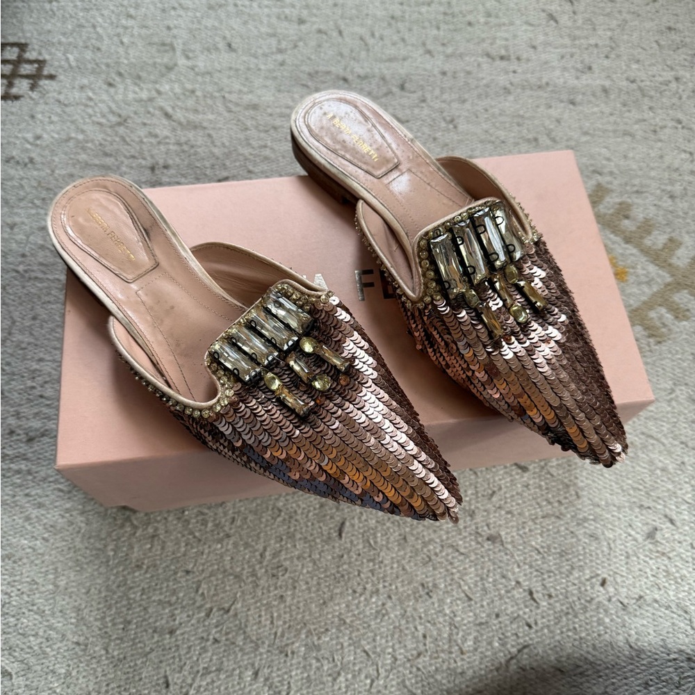 Alberta Ferretti Bronze Sequin Mules